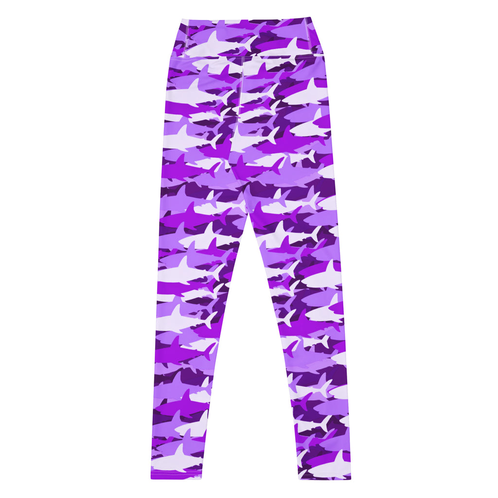 Women's Purple Shark Camouflage Buttery Soft Yoga Leggings - Quick Drying, High Waisted Comfort