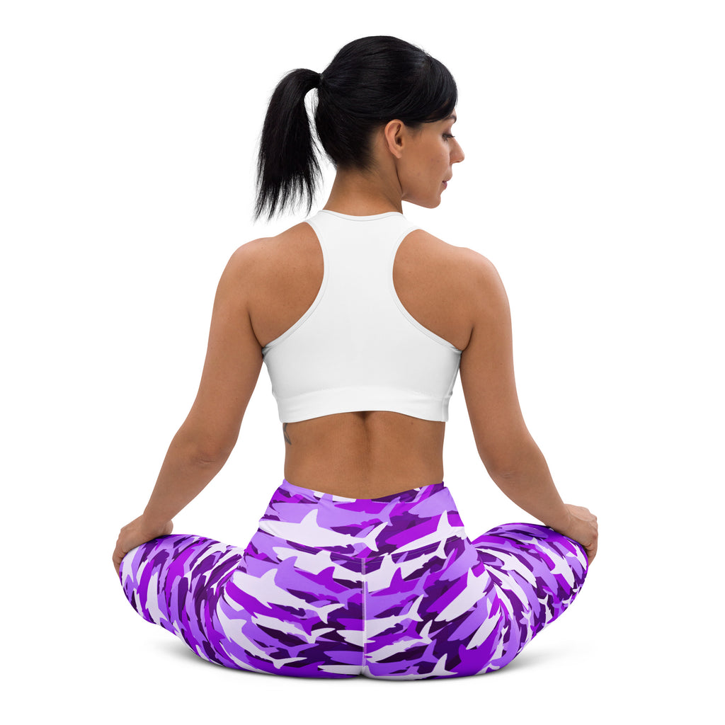 Women's Purple Shark Camouflage Buttery Soft Yoga Leggings - Quick Drying, High Waisted Comfort