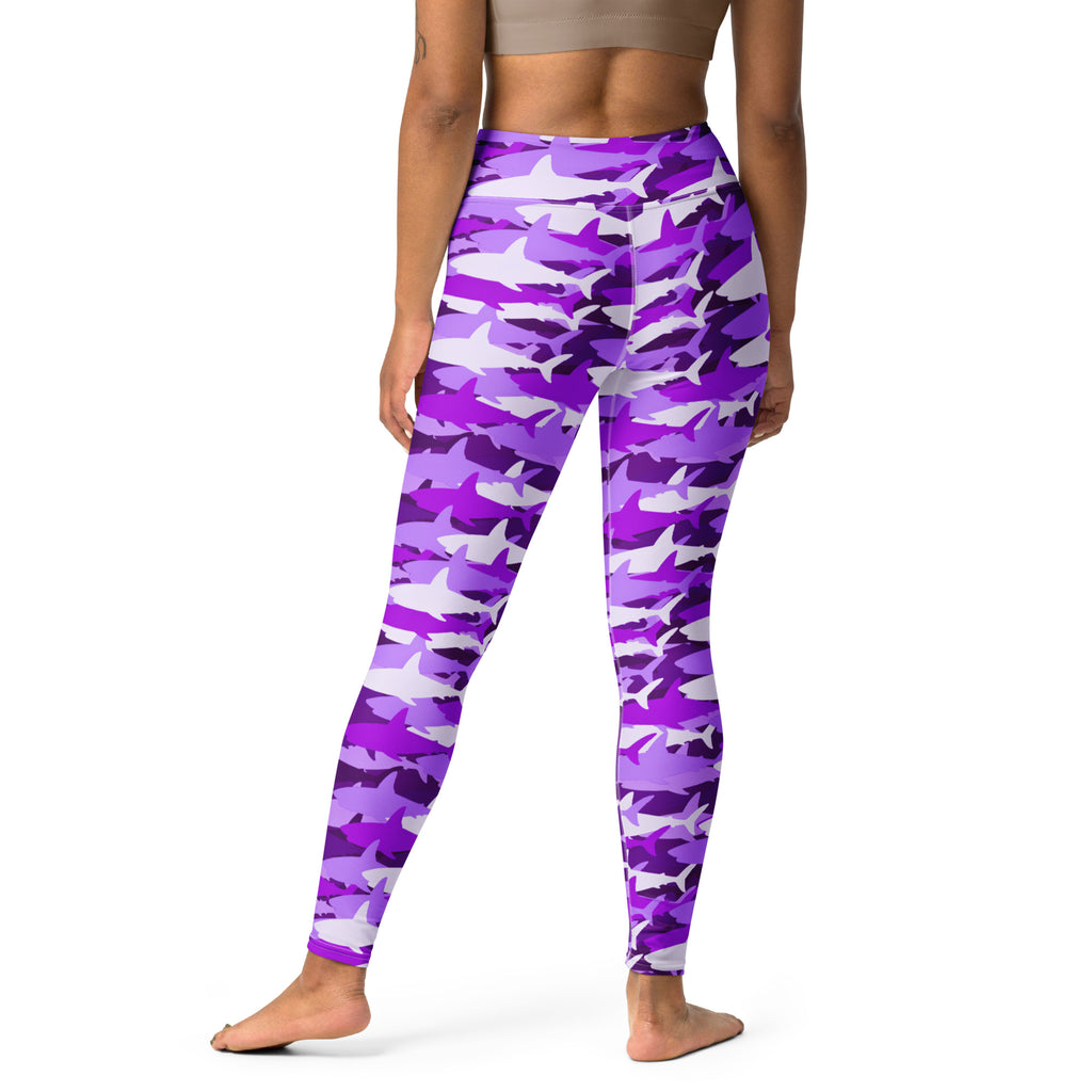 Women's Purple Shark Camouflage Buttery Soft Yoga Leggings - Quick Drying, High Waisted Comfort