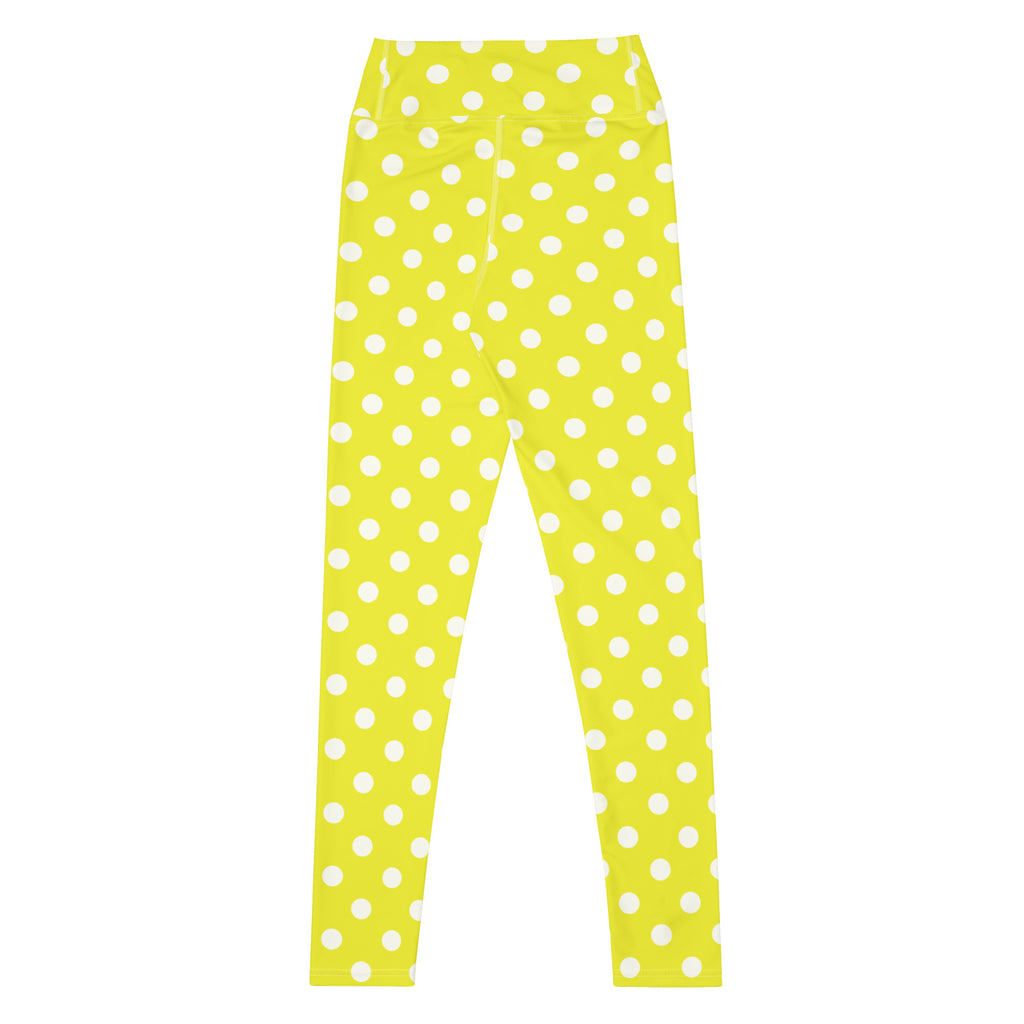 Women's Vibrant Yellow Polka Dot Buttery Soft Yoga Leggings - Quick Drying, High Waisted Comfort