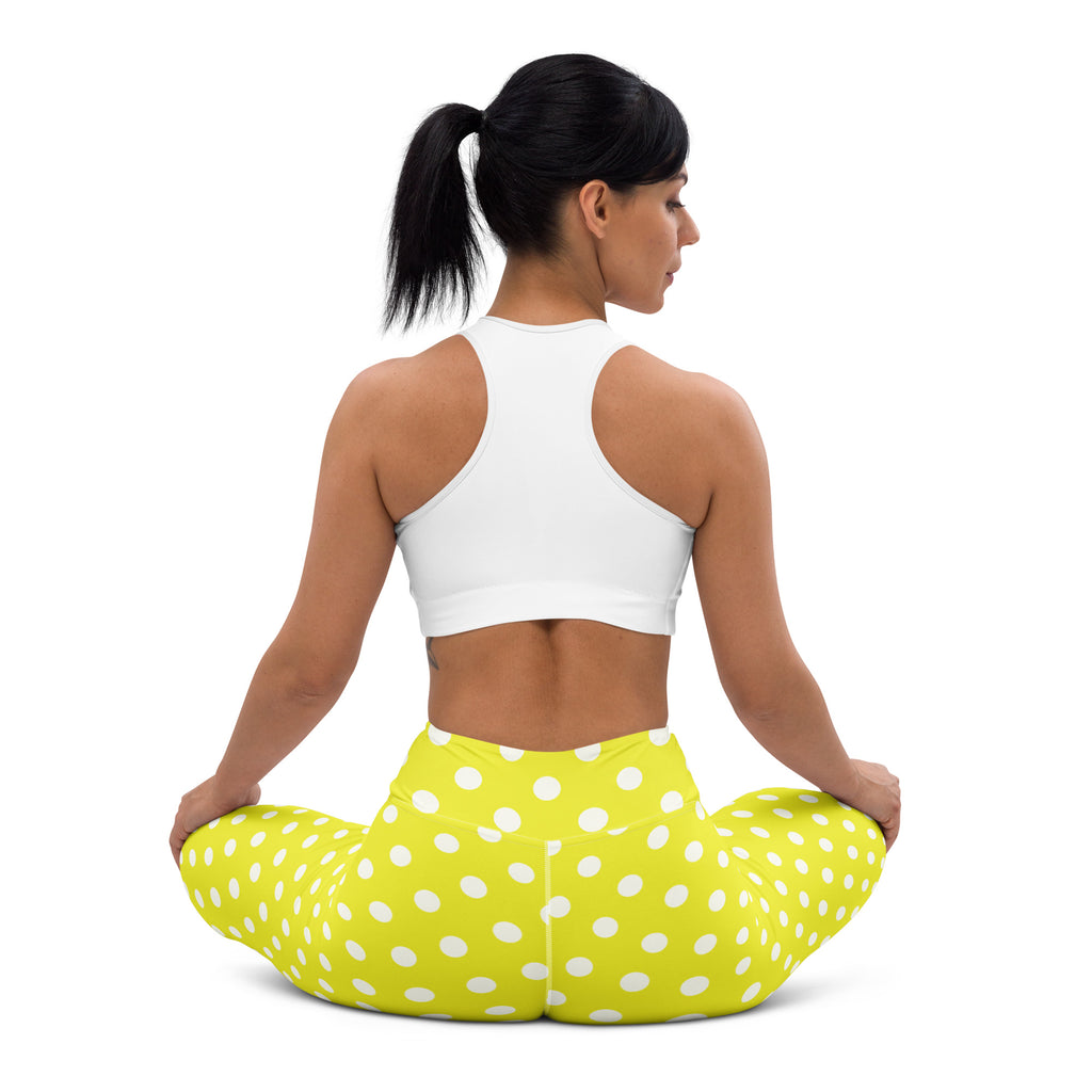 Women's Vibrant Yellow Polka Dot Buttery Soft Yoga Leggings - Quick Drying, High Waisted Comfort