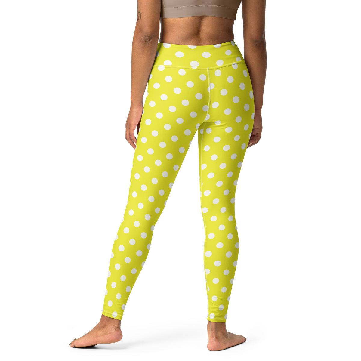 Women's Vibrant Yellow Polka Dot Buttery Soft Yoga Leggings - Quick Drying, High Waisted Comfort