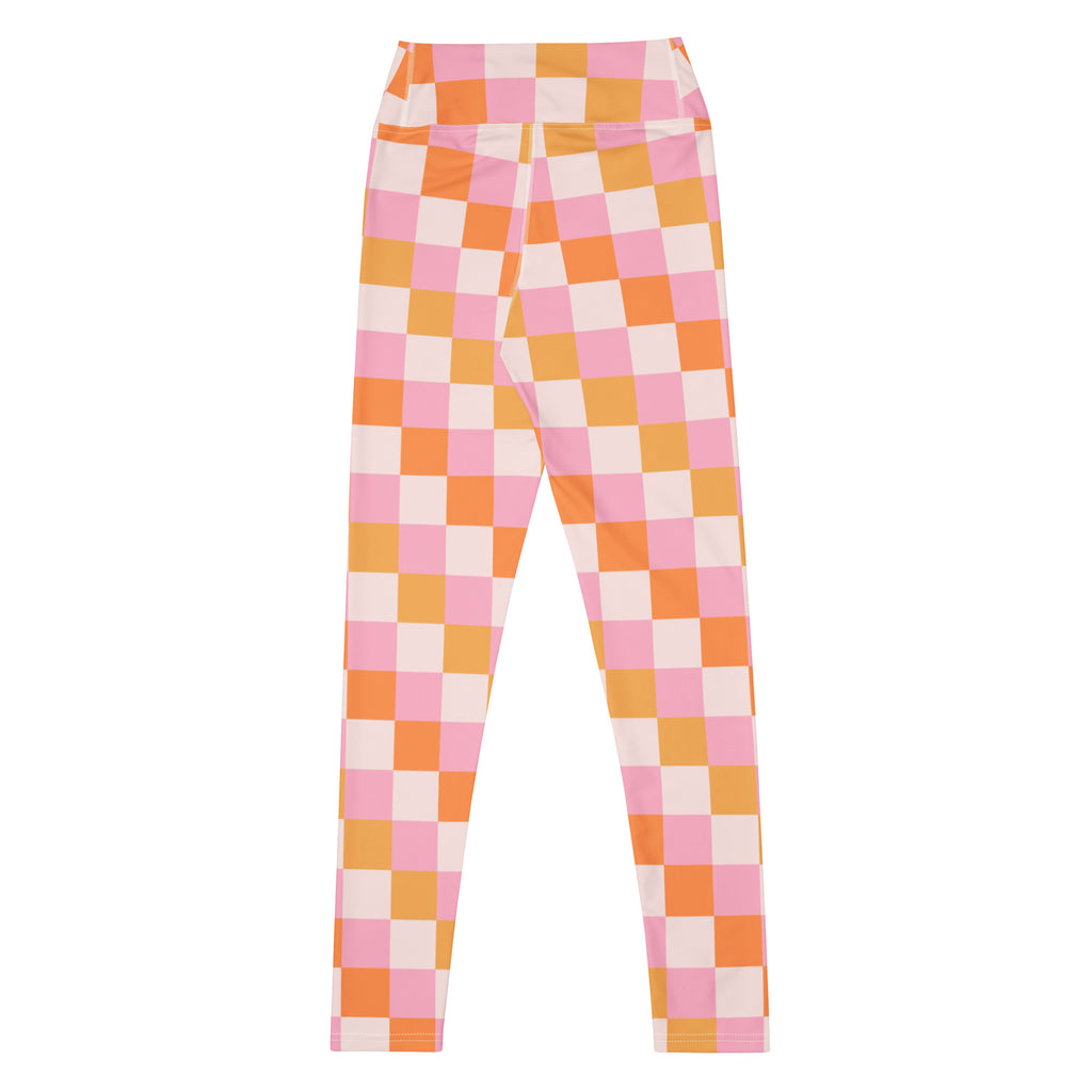 Women's Sunset Checkerboard Buttery Soft Yoga Leggings - Quick Drying, High Waisted Comfort