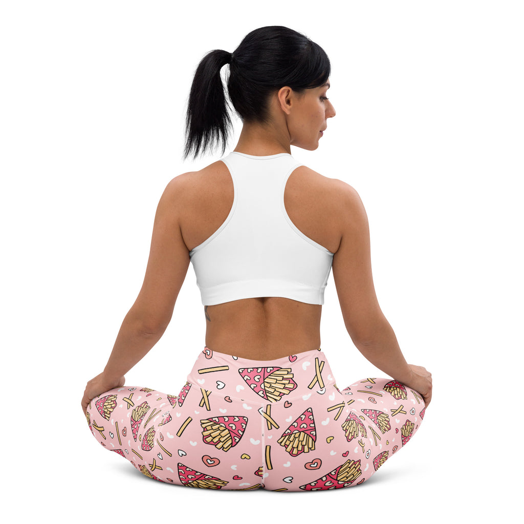 Women's Pink French Fries Buttery Soft Yoga Leggings - Quick Drying, High Waisted Comfort