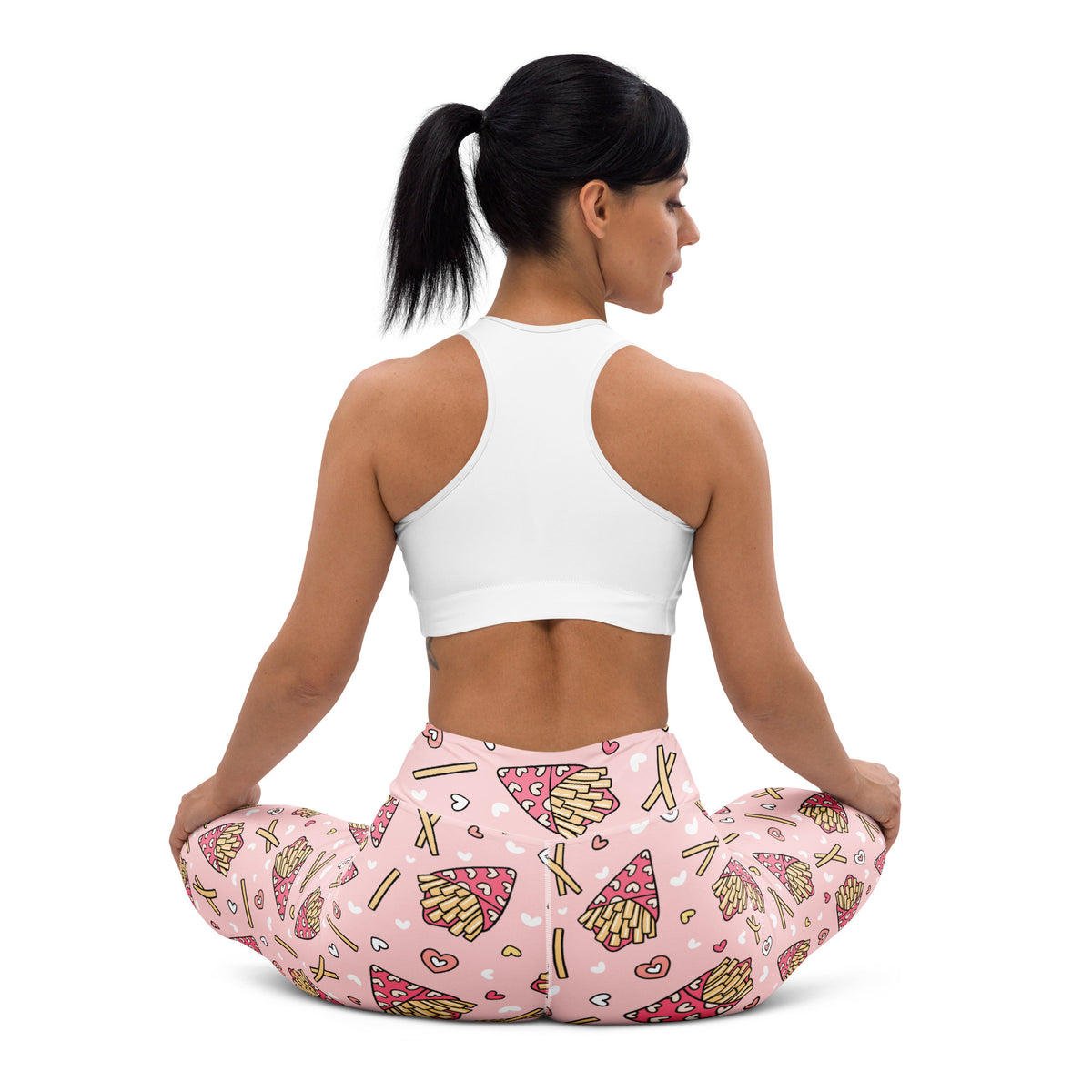 Women's Pink French Fries Buttery Soft Yoga Leggings - Quick Drying, High Waisted Comfort