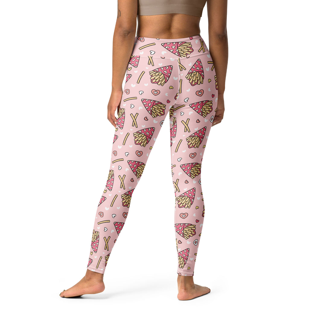 Women's Pink French Fries Buttery Soft Yoga Leggings - Quick Drying, High Waisted Comfort