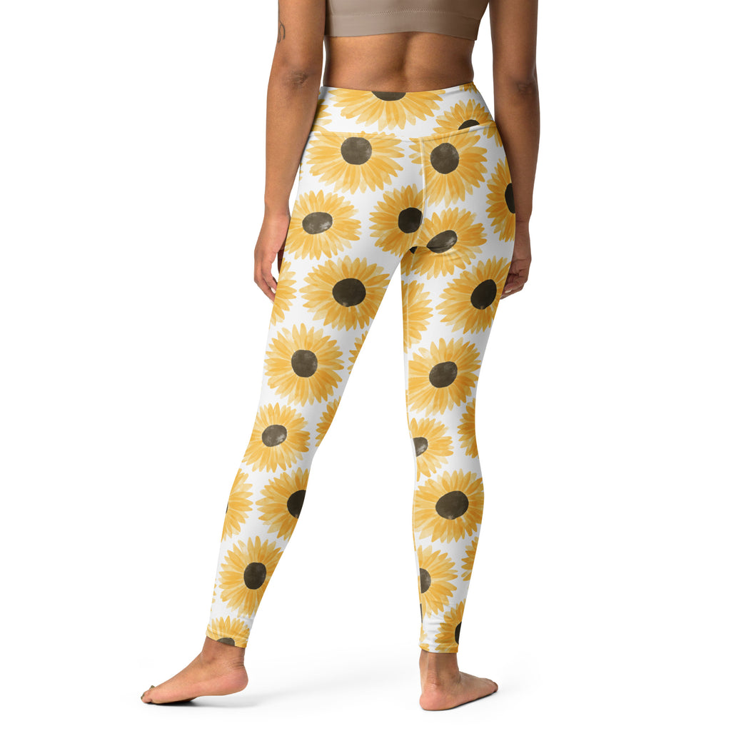 Women's Watercolor Sunflower Buttery Soft Yoga Leggings - Quick Drying, High Waisted Comfort