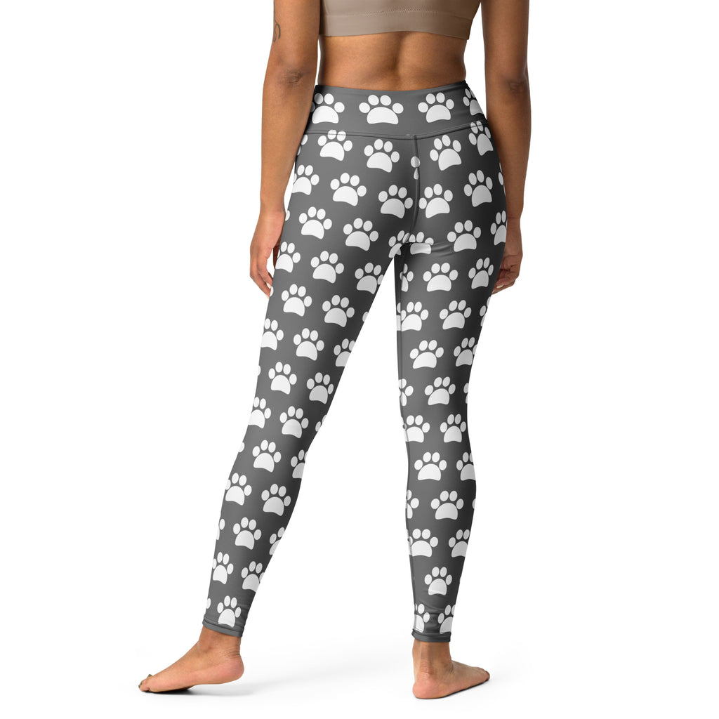 Women's Gray Paw Print Buttery Soft Yoga Leggings - Quick Drying, High Waisted Comfort