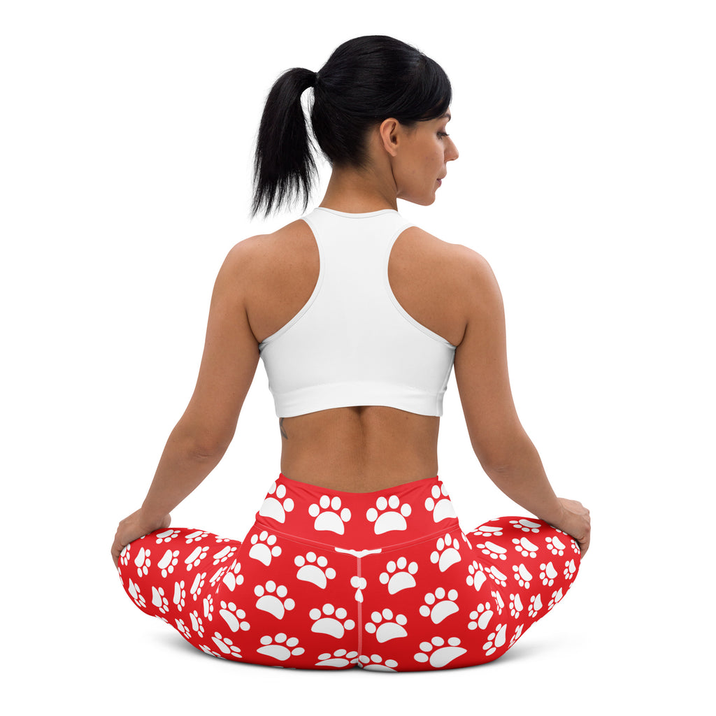 Women's Red Paw Print Buttery Soft Yoga Leggings - Quick Drying, High Waisted Comfort
