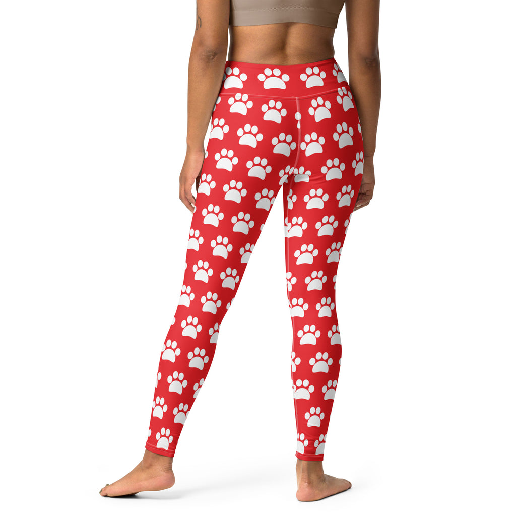 Women's Red Paw Print Buttery Soft Yoga Leggings - Quick Drying, High Waisted Comfort
