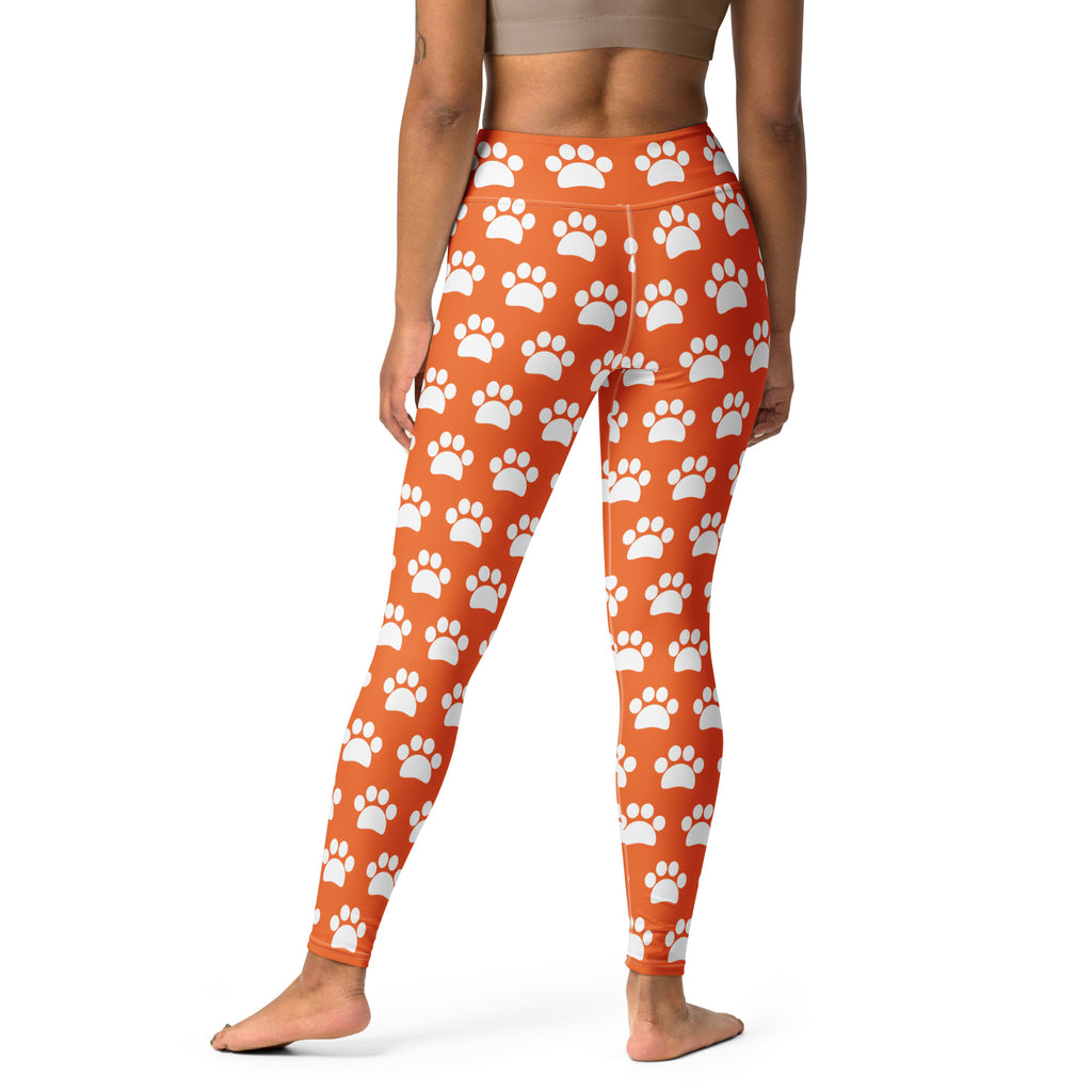 Women's Orange Paw Print Buttery Soft Yoga Leggings - Quick Drying, High Waisted Comfort