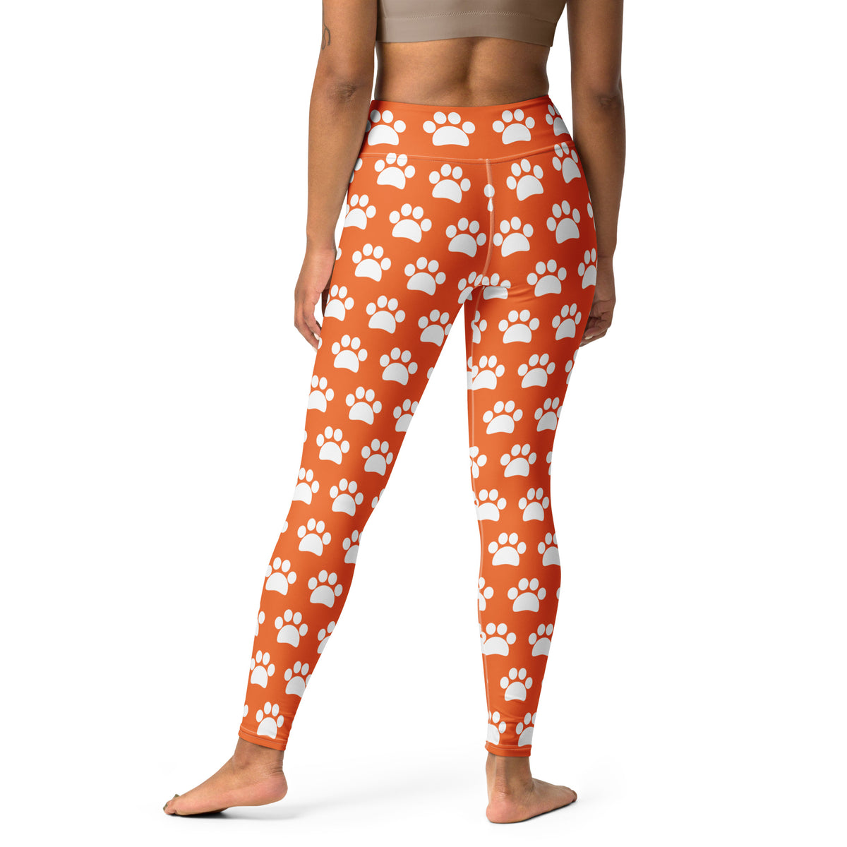 Women's Orange Paw Print Buttery Soft Yoga Leggings - Quick Drying, High Waisted Comfort