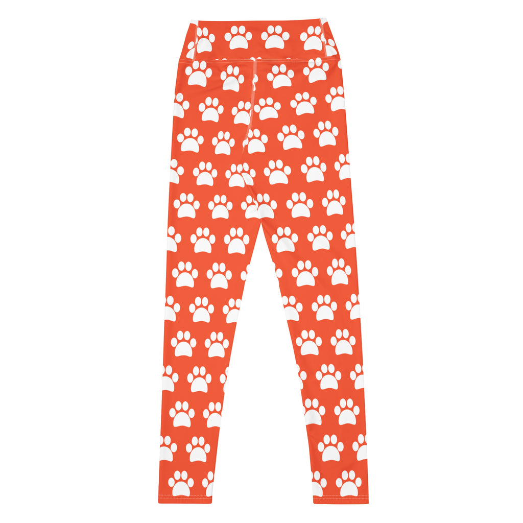 Women's Bright Orange Paw Print Buttery Soft Yoga Leggings - Quick Drying, High Waisted Comfort