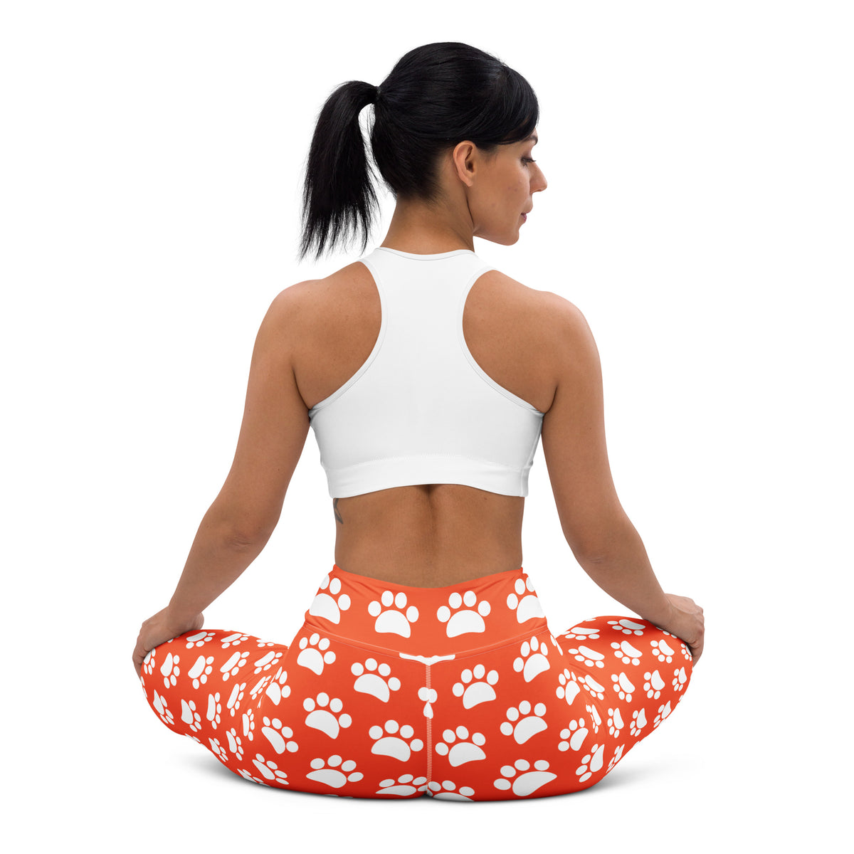 Women's Bright Orange Paw Print Buttery Soft Yoga Leggings - Quick Drying, High Waisted Comfort