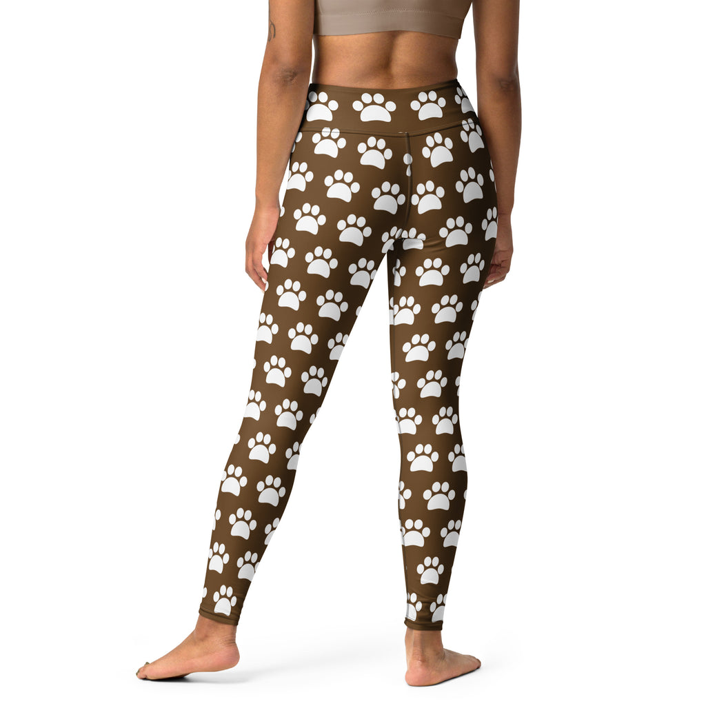 Women's Brown Paw Print Buttery Soft Yoga Leggings - Quick Drying, High Waisted Comfort