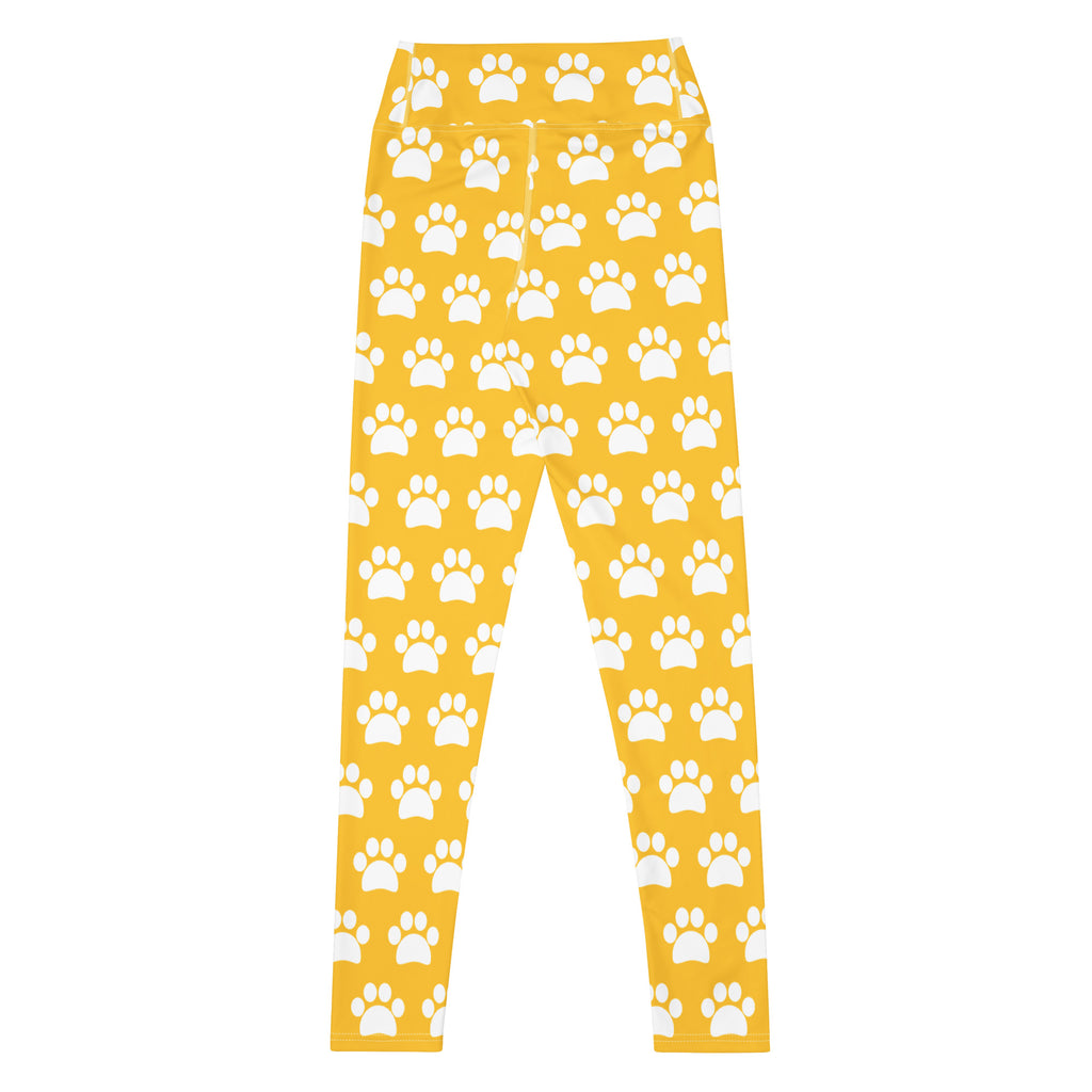 Women's Yellow Paw Print Buttery Soft Yoga Leggings - Quick Drying, High Waisted Comfort