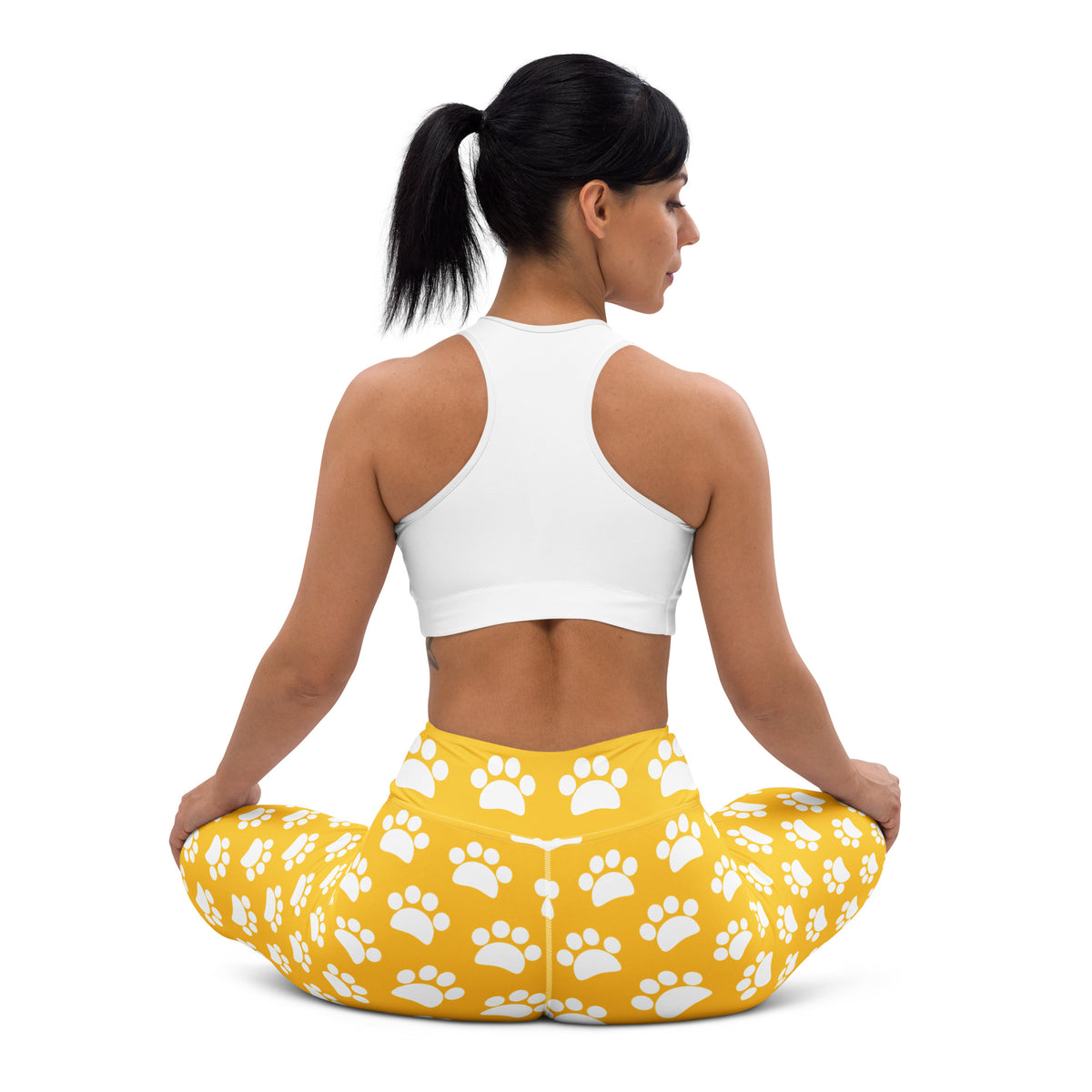 Women's Yellow Paw Print Buttery Soft Yoga Leggings - Quick Drying, High Waisted Comfort