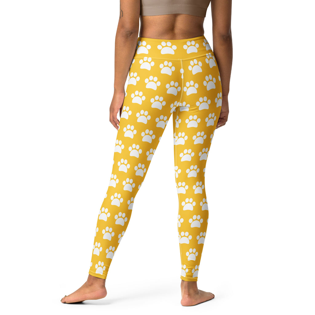 Women's Yellow Paw Print Buttery Soft Yoga Leggings - Quick Drying, High Waisted Comfort