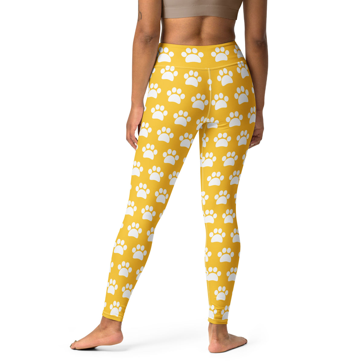 Women's Yellow Paw Print Buttery Soft Yoga Leggings - Quick Drying, High Waisted Comfort