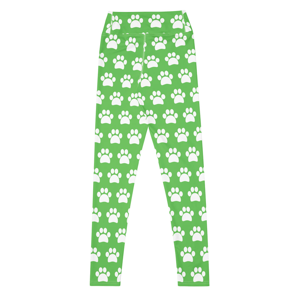 Women's Green Paw Print Buttery Soft Yoga Leggings - Quick Drying, High Waisted Comfort