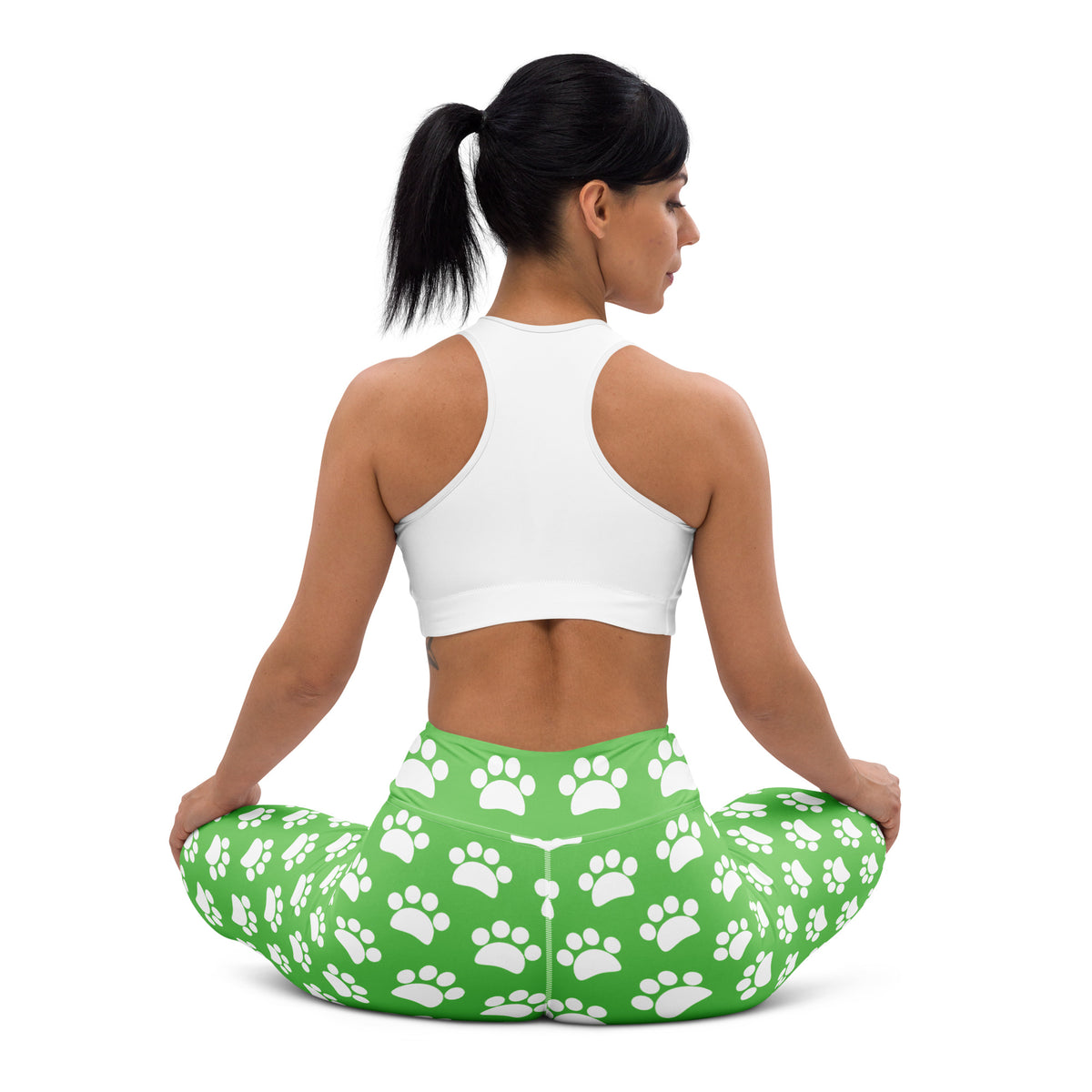 Women's Green Paw Print Buttery Soft Yoga Leggings - Quick Drying, High Waisted Comfort