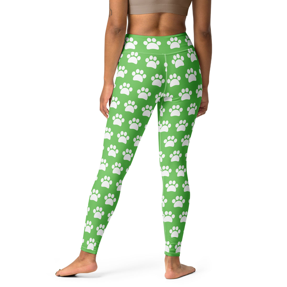 Women's Green Paw Print Buttery Soft Yoga Leggings - Quick Drying, High Waisted Comfort