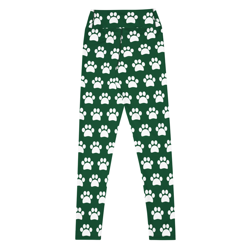 Women's Forest Green Paw Print Buttery Soft Yoga Leggings - Quick Drying, High Waisted Comfort