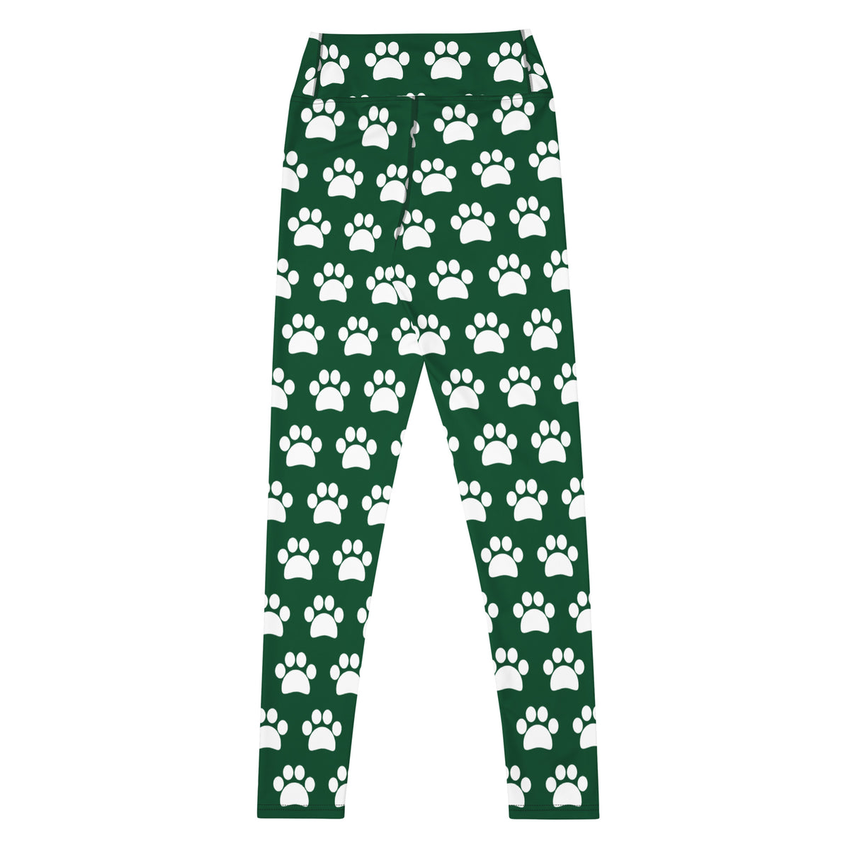 Women's Forest Green Paw Print Buttery Soft Yoga Leggings - Quick Drying, High Waisted Comfort