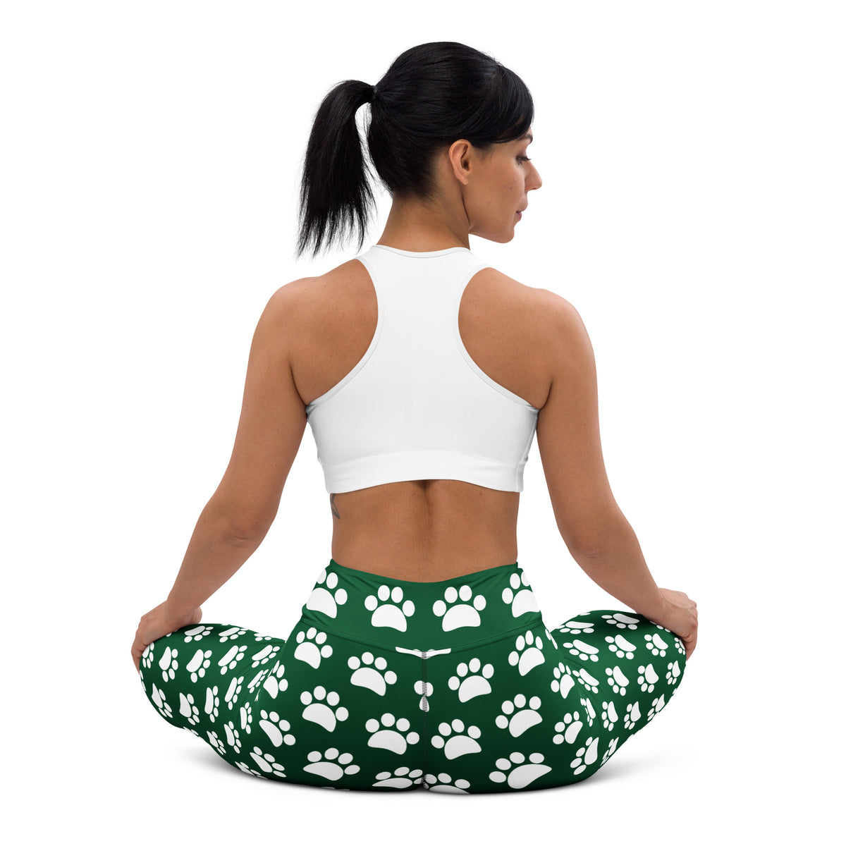 Women's Forest Green Paw Print Buttery Soft Yoga Leggings - Quick Drying, High Waisted Comfort