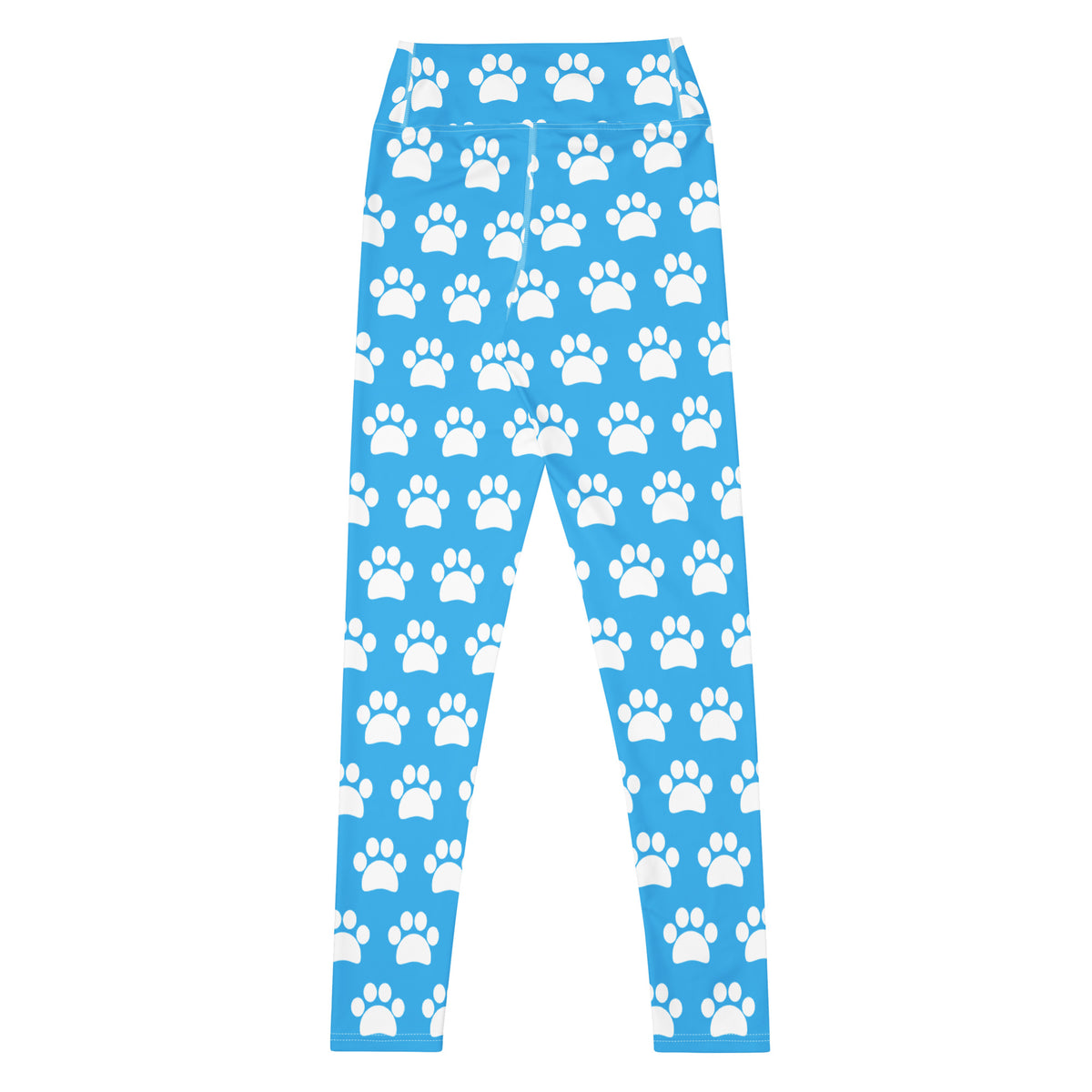 Women's Light Blue Paw Print Buttery Soft Yoga Leggings - Quick Drying, High Waisted Comfort