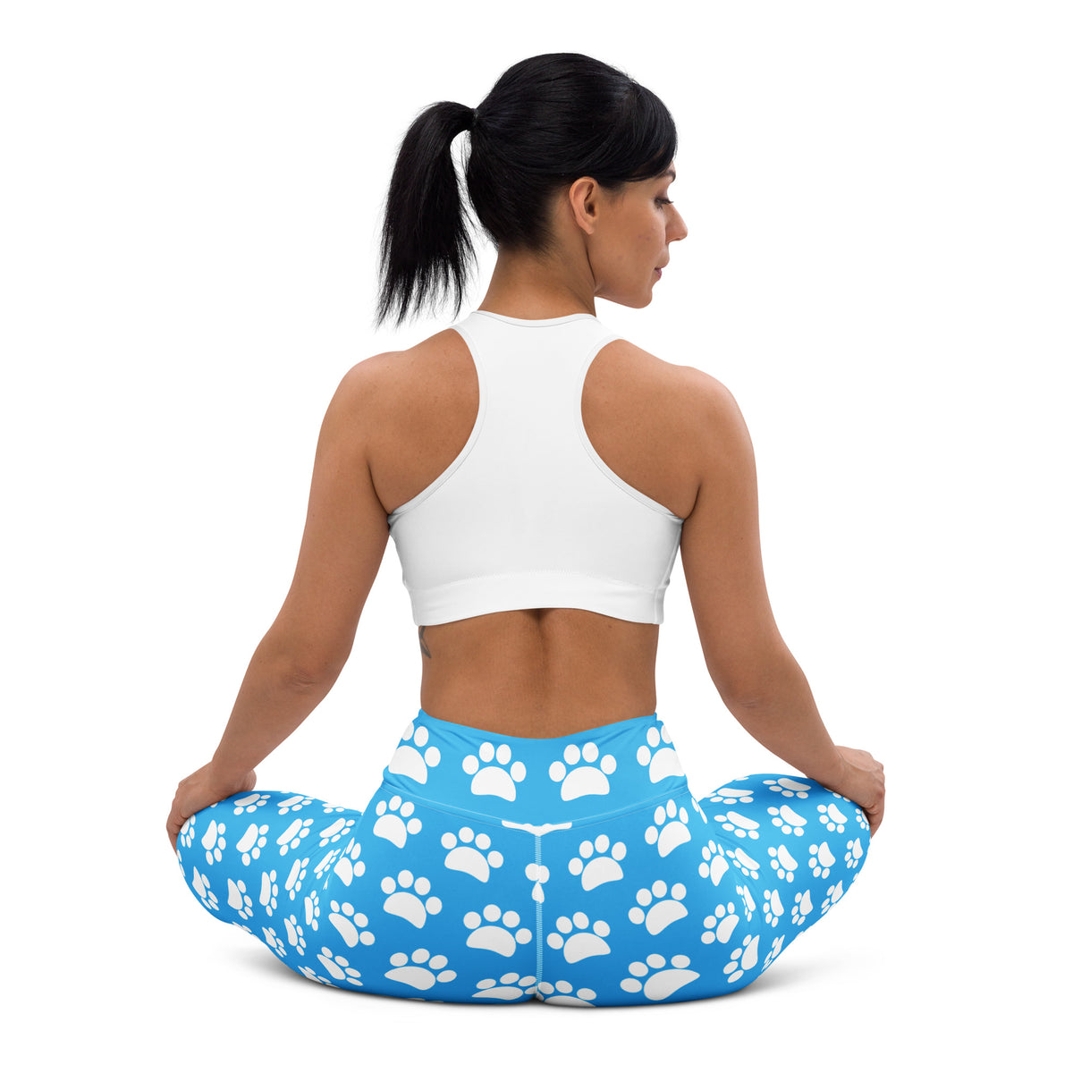 Women's Light Blue Paw Print Buttery Soft Yoga Leggings - Quick Drying, High Waisted Comfort