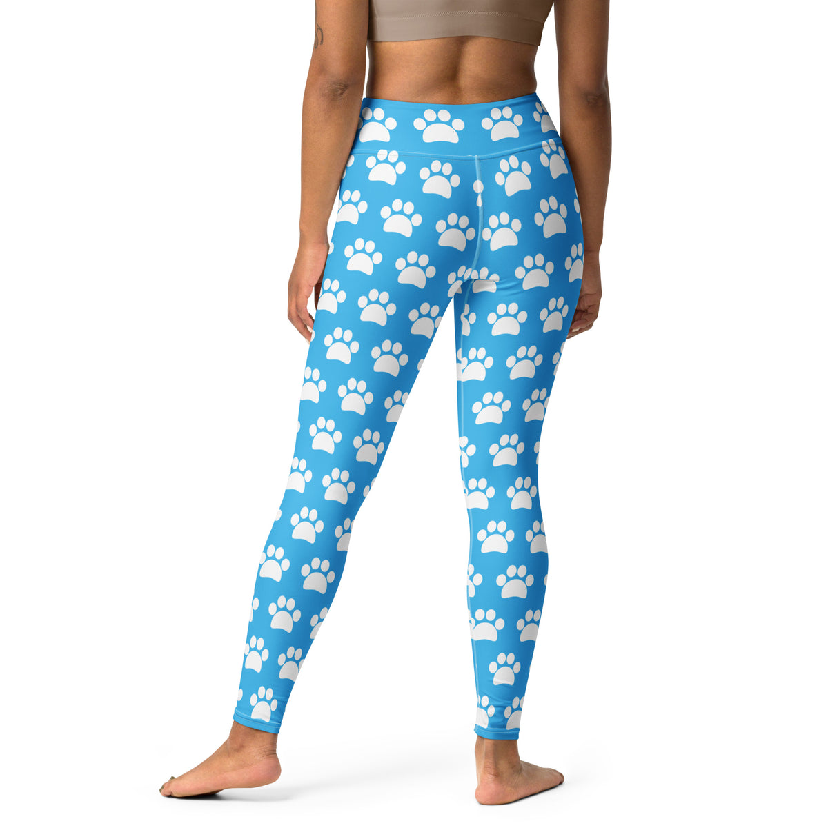 Women's Light Blue Paw Print Buttery Soft Yoga Leggings - Quick Drying, High Waisted Comfort