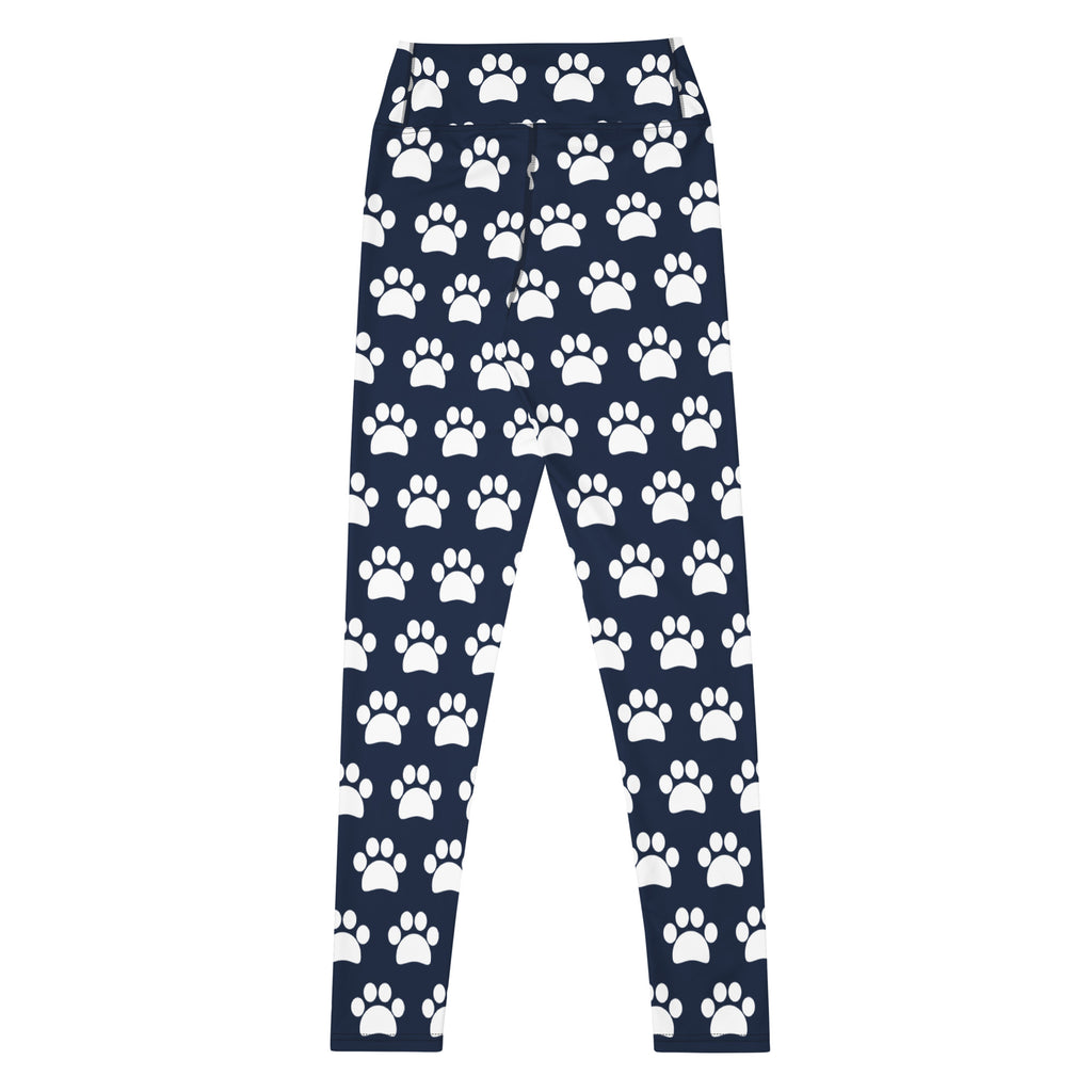 Women's Navy Blue Paw Print Buttery Soft Yoga Leggings - Quick Drying, High Waisted Comfort