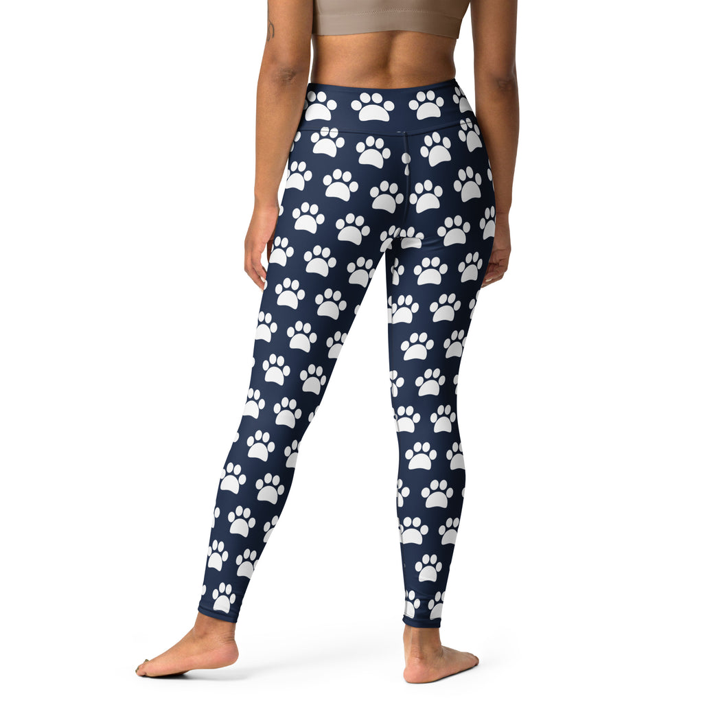 Women's Navy Blue Paw Print Buttery Soft Yoga Leggings - Quick Drying, High Waisted Comfort