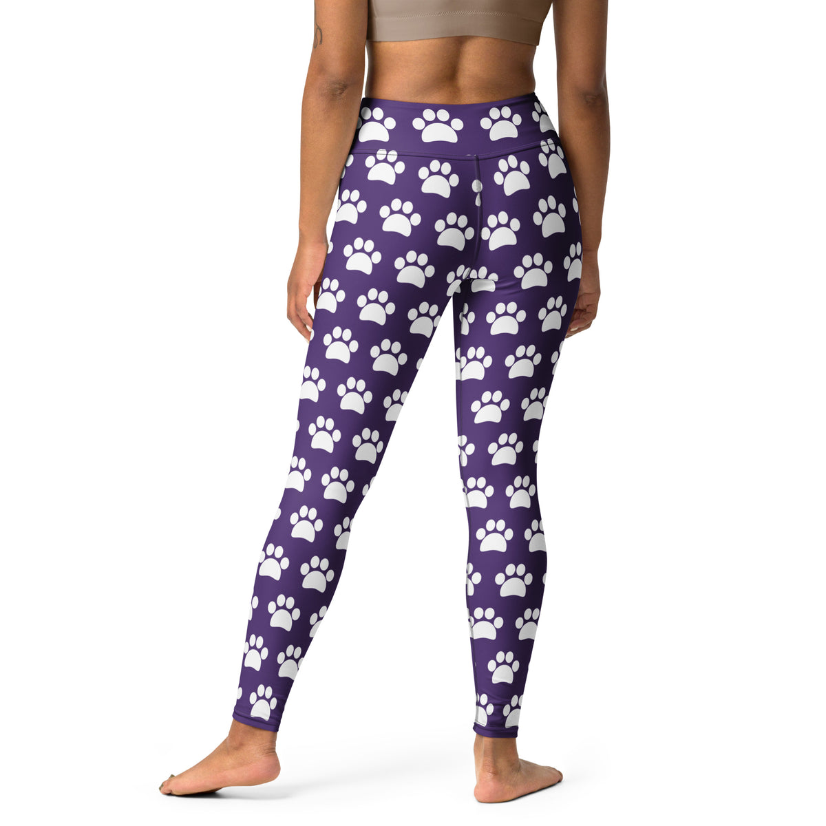 Women's Dark Purple Paw Print Buttery Soft Yoga Leggings - Quick Drying, High Waisted Comfort