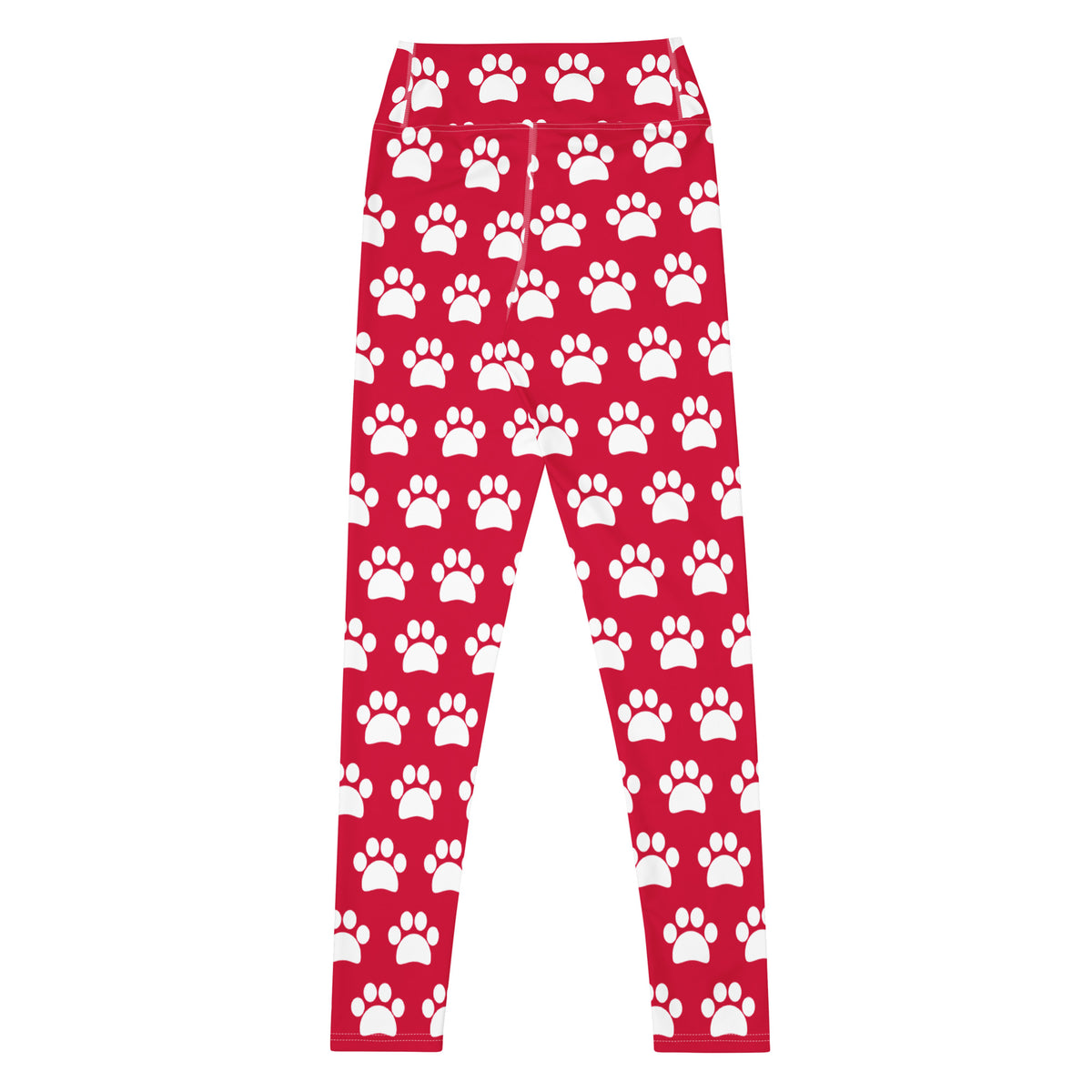 Women's Crimson Red Paw Print Buttery Soft Yoga Leggings - Quick Drying, High Waisted Comfort