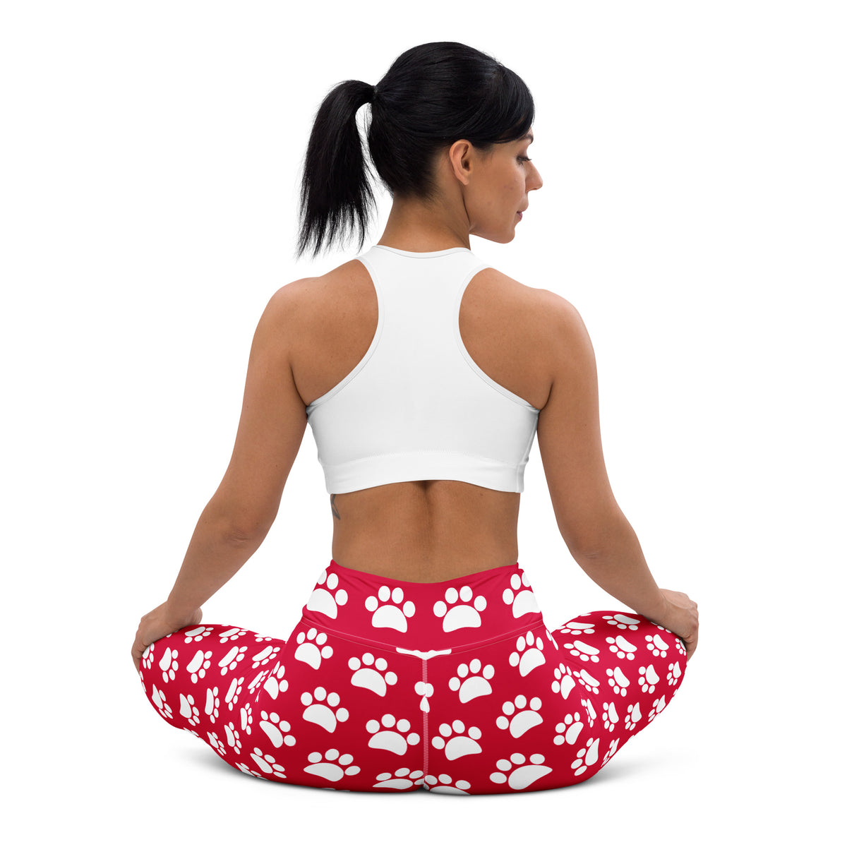 Women's Crimson Red Paw Print Buttery Soft Yoga Leggings - Quick Drying, High Waisted Comfort