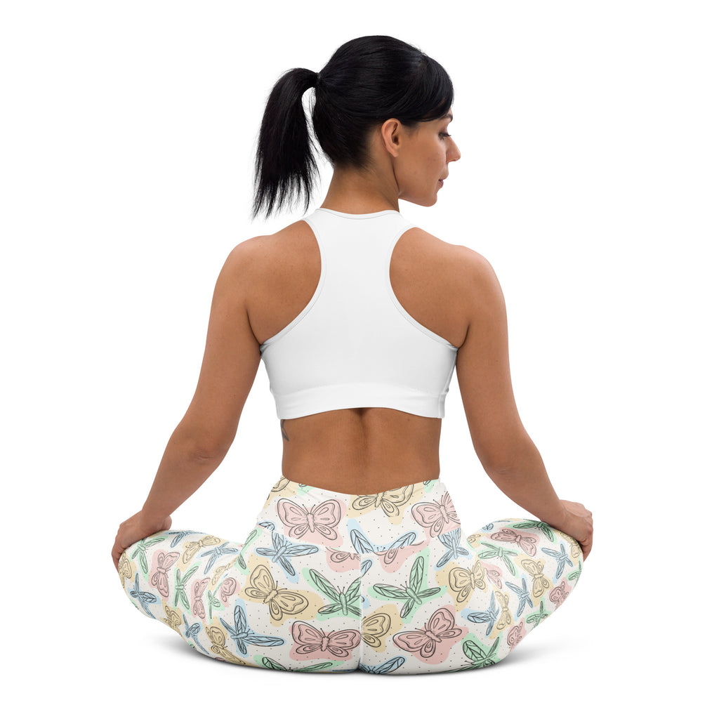 Women's Pastel Butterflies & Dragonflies Buttery Soft Yoga Leggings - Quick Drying, High Waisted Comfort