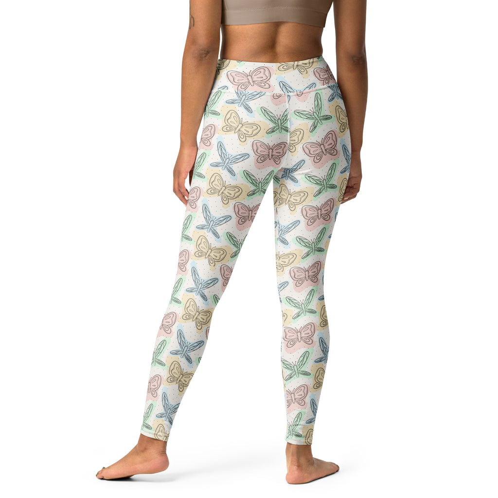 Women's Pastel Butterflies & Dragonflies Buttery Soft Yoga Leggings - Quick Drying, High Waisted Comfort