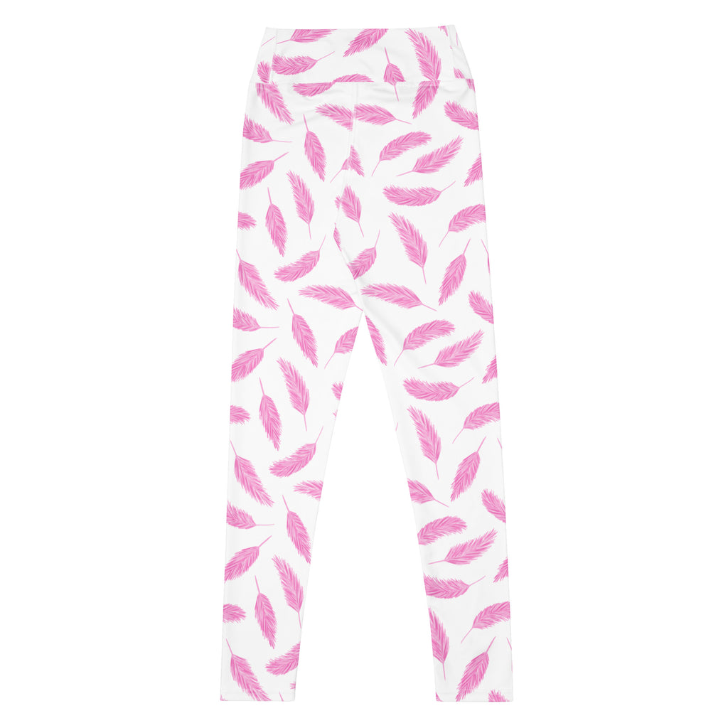 Women's Pink Flamingo Feathers Buttery Soft Yoga Leggings - Quick Drying, High Waisted Comfort