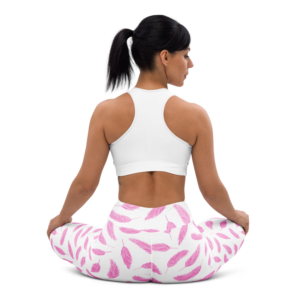 Women's Pink Flamingo Feathers Buttery Soft Yoga Leggings - Quick Drying, High Waisted Comfort