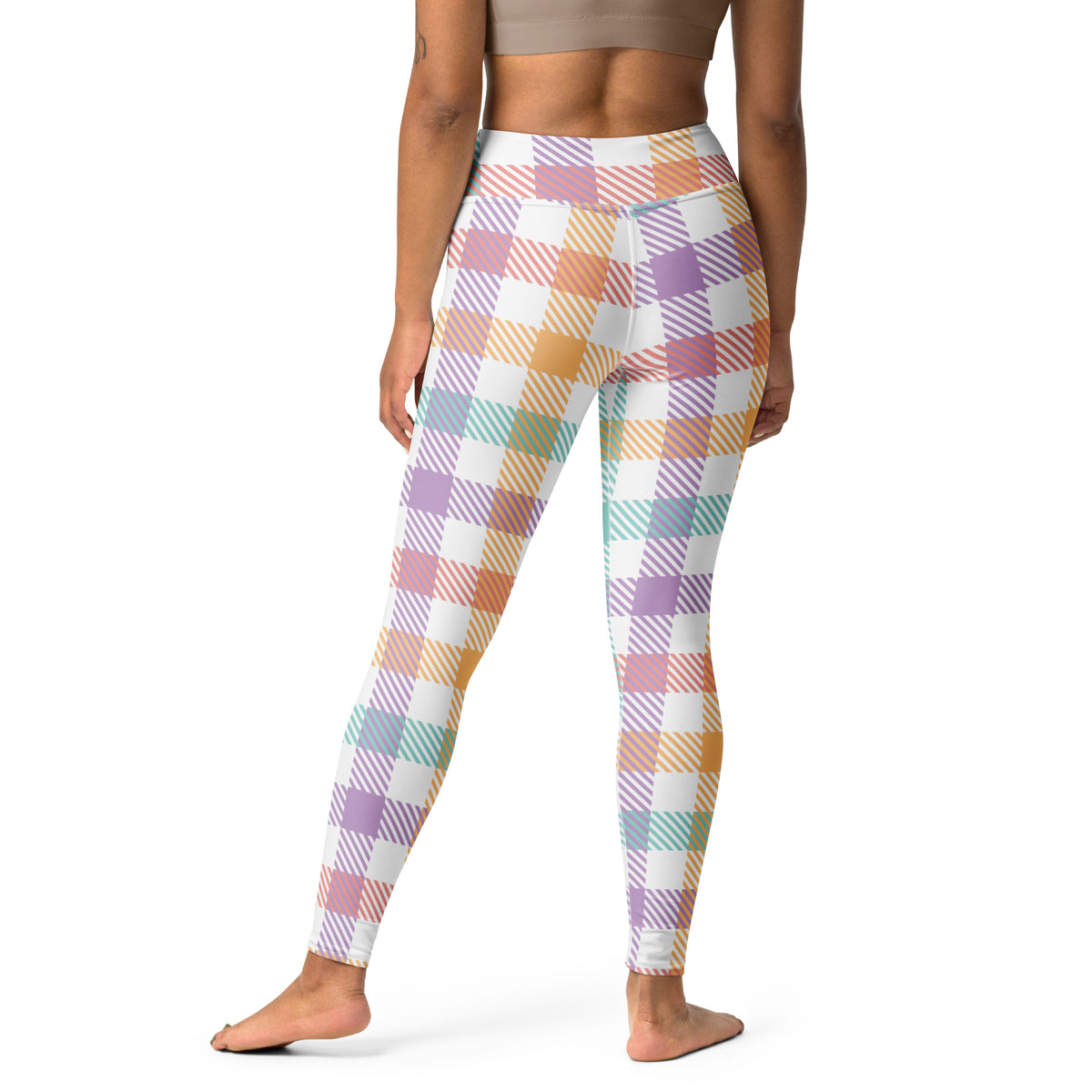 Women's Colorful Pastel Plaid Buttery Soft Yoga Leggings - Quick Drying, High Waisted Comfort