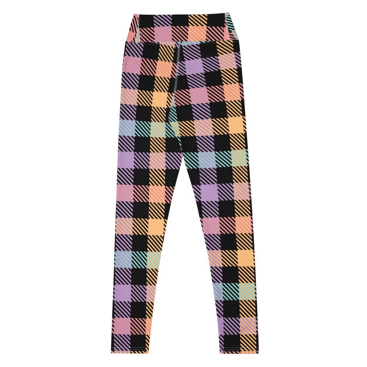 Women's Colorful Black Pastel Plaid Buttery Soft Yoga Leggings - Quick Drying, High Waisted Comfort