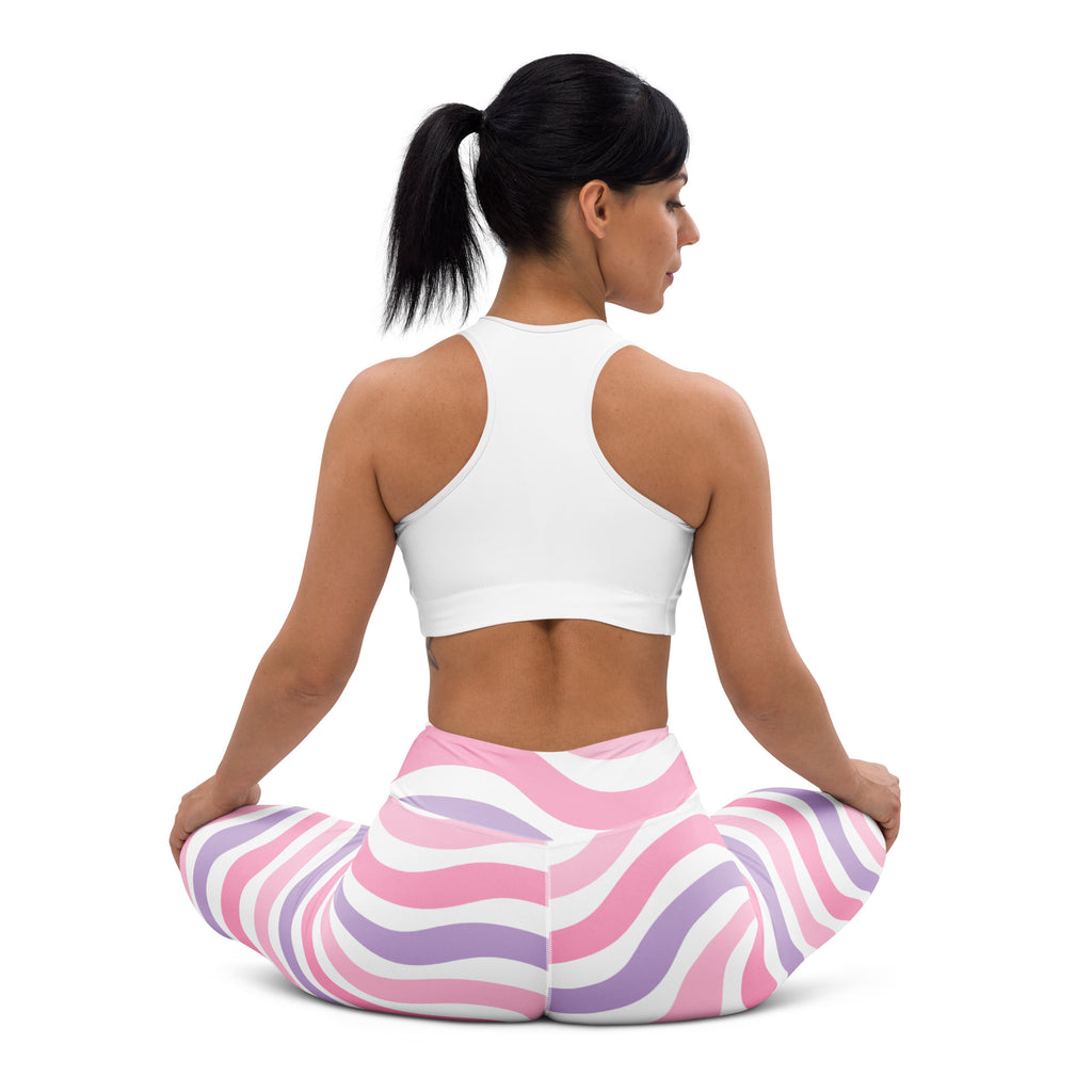 Women's Pink Purple Wavy Stripe Buttery Soft Yoga Leggings - Quick Drying, High Waisted Comfort