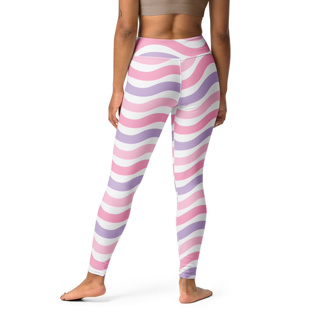 Women's Pink Purple Wavy Stripe Buttery Soft Yoga Leggings - Quick Drying, High Waisted Comfort