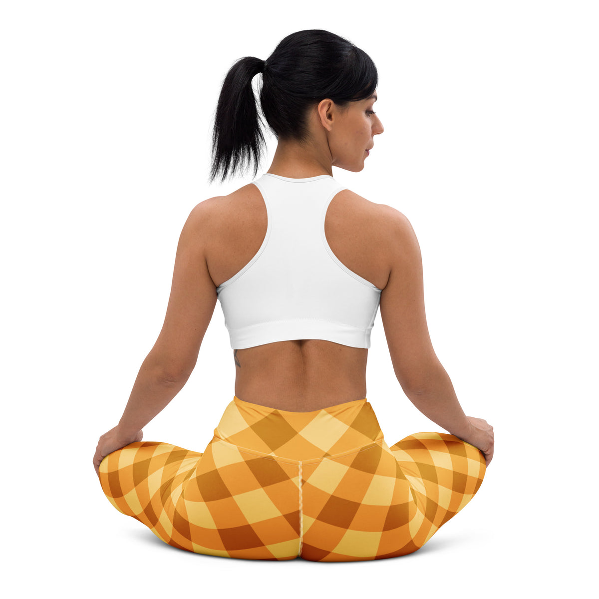 Women's Orange Plaid Buttery Soft Yoga Leggings - Quick Drying, High Waisted Comfort