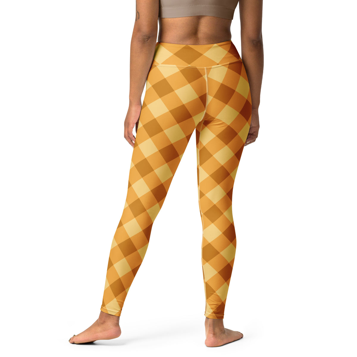 Women's Orange Plaid Buttery Soft Yoga Leggings - Quick Drying, High Waisted Comfort