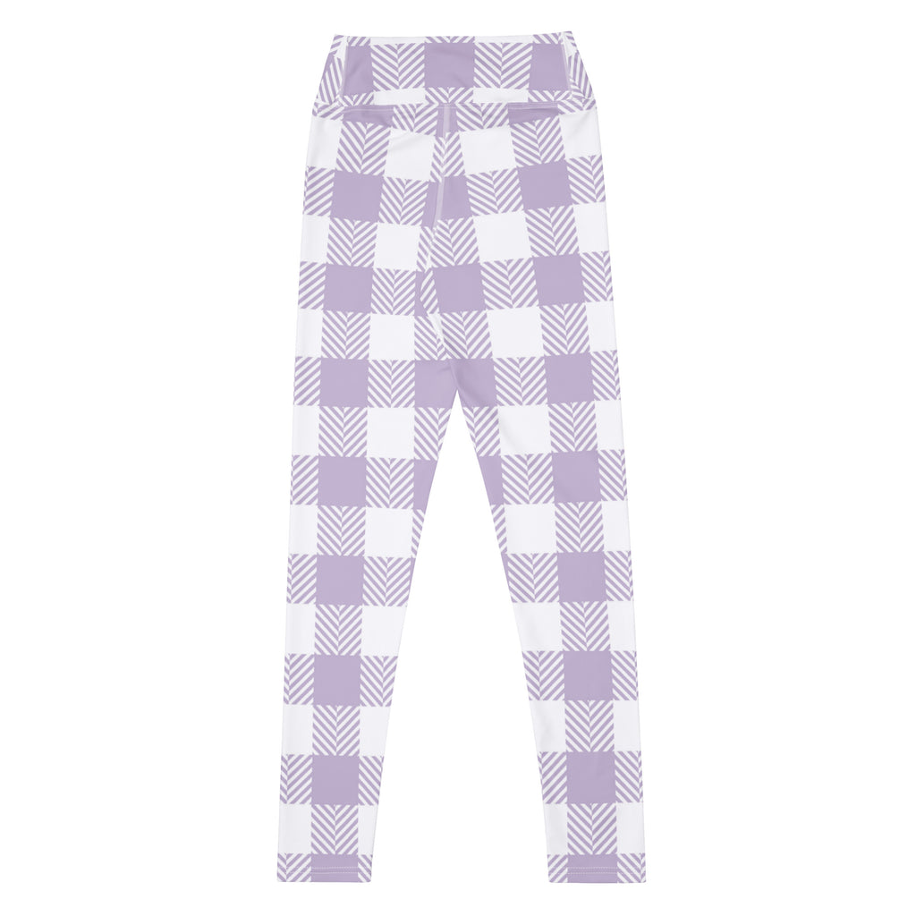 Women's Lavender Purple Plaid Buttery Soft Yoga Leggings - Quick Drying, High Waisted Comfort