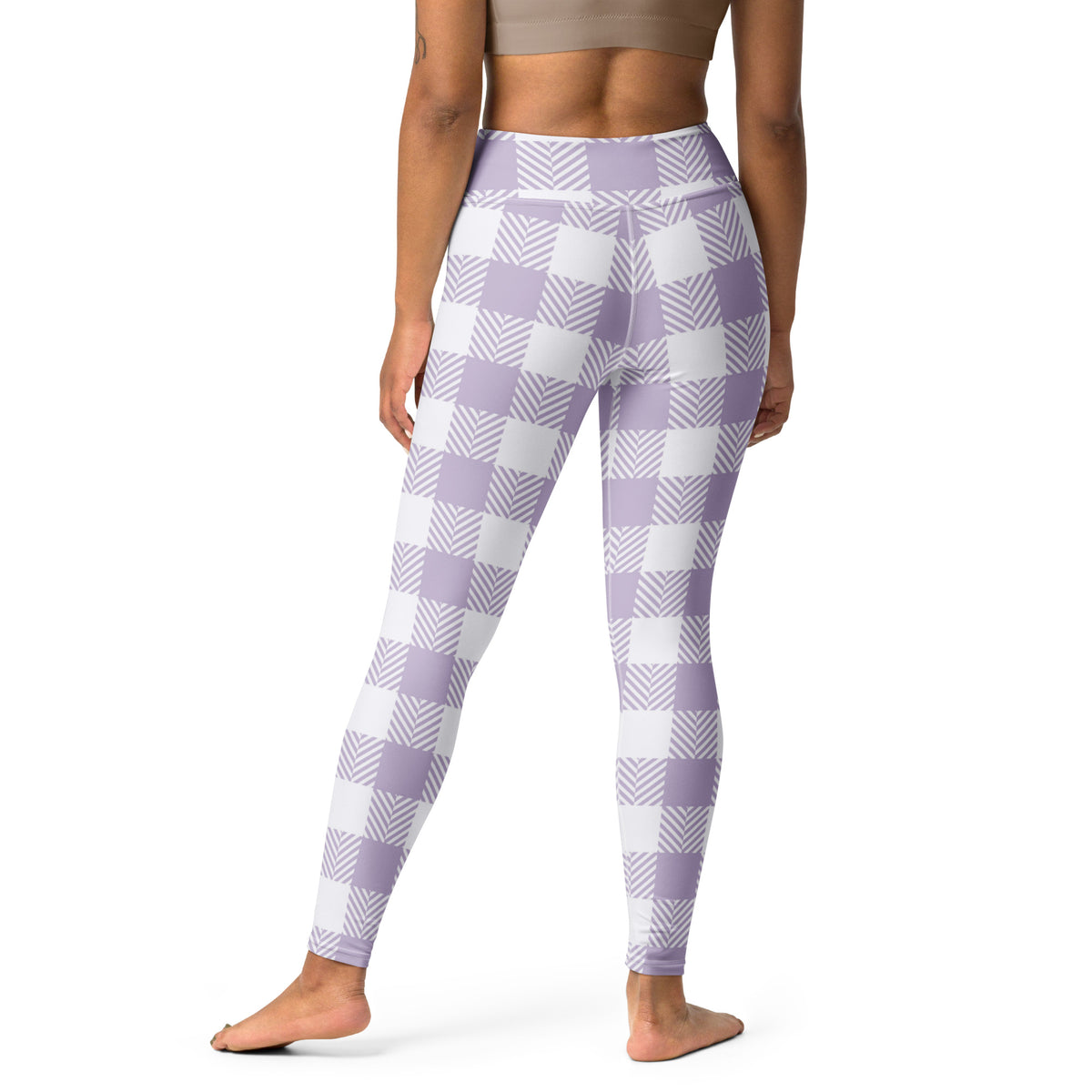 Women's Lavender Purple Plaid Buttery Soft Yoga Leggings - Quick Drying, High Waisted Comfort
