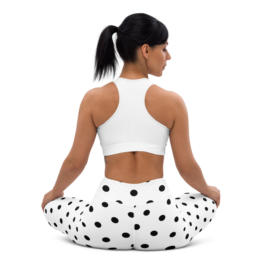 Women's White Polka Dot Buttery Soft Yoga Leggings - Quick Drying, High Waisted Comfort